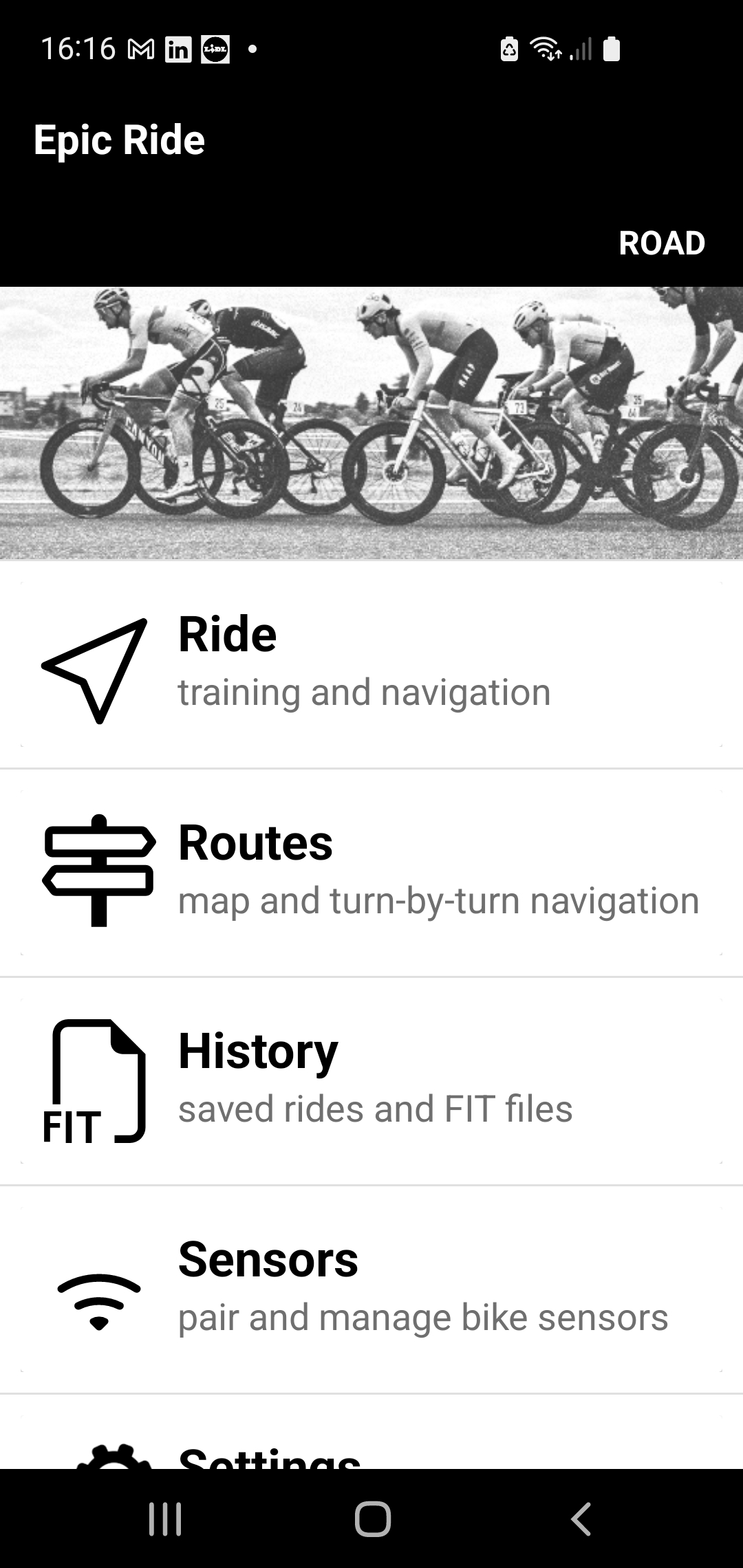 Epic Ride main screen