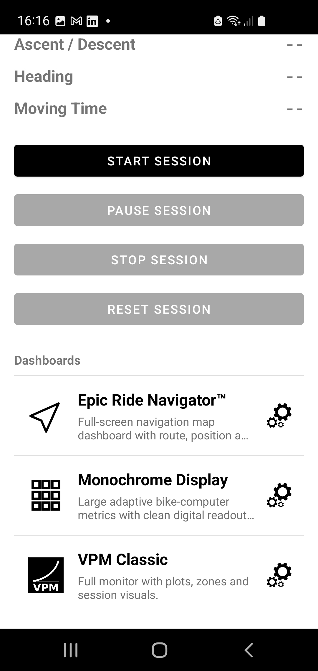 Epic Ride dashboard list